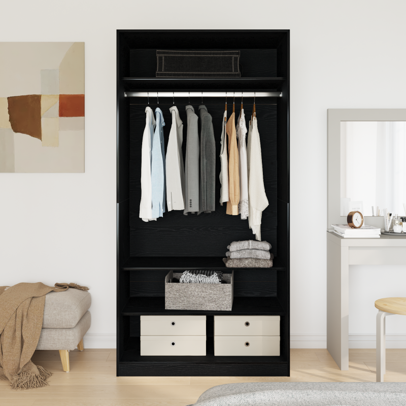 Kleiderschrank in Schwarz mit Eiche 100x50x200 cm aus Holzwerkstoff