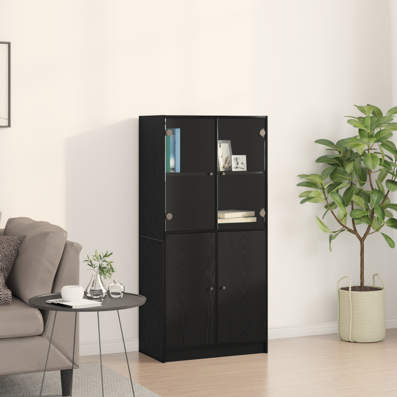 Hochschrank mit Türen Schwarz Eiche 68x37x142 cm Holzwerkstoff