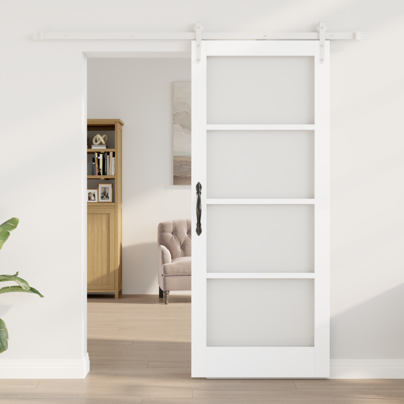 Schiebetür mit Hardware Set Weiß 83 x 202 cm Massivholz Kiefer