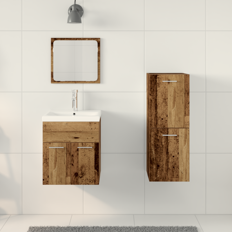 3-teiliges Badezimmermöbel-Set Altholz