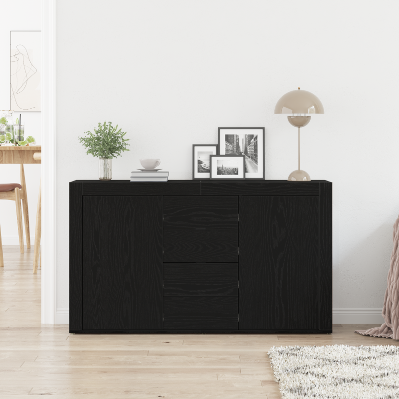 Sideboard Schwarz Eiche Fertigholz 120 x 36 x 69 cm Stauraum