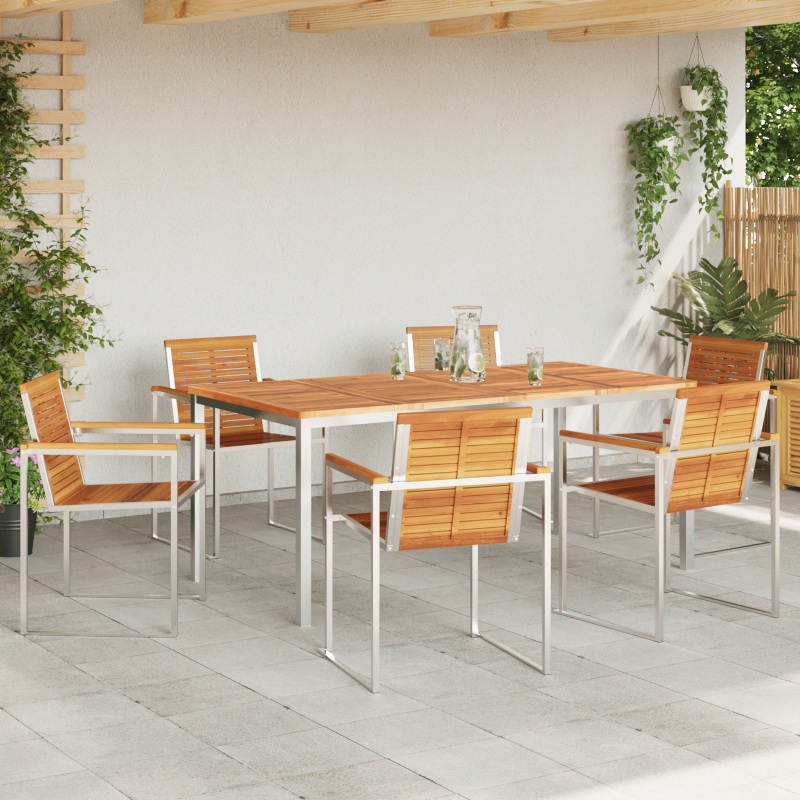 7-teiliges Garten-Essset aus massivem Holz Akazie