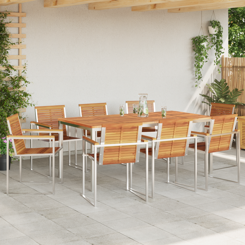 9-teilige Garten-Essgruppe aus massivem Akazienholz