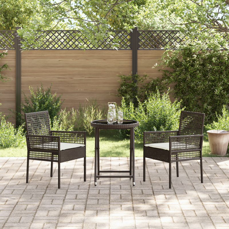 3-teiliges Bistro-Set für den Garten mit Kissen aus braunem Poly-Rattan