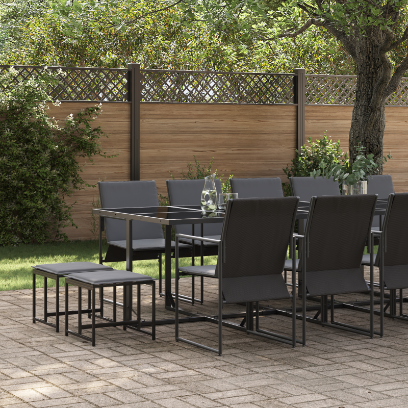19-teiliges Garten-Esszimmer-Set mit Kissen aus Stahl und Textilene