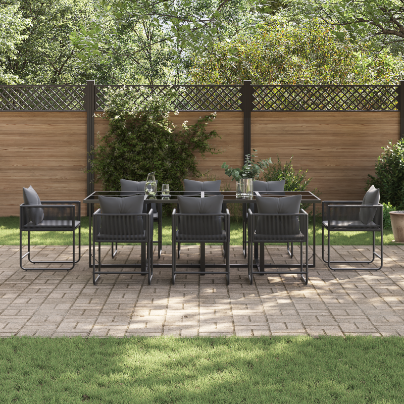 12-teiliges Garten-Dining-Set mit Kissen aus Stahl und Poly-Rattan