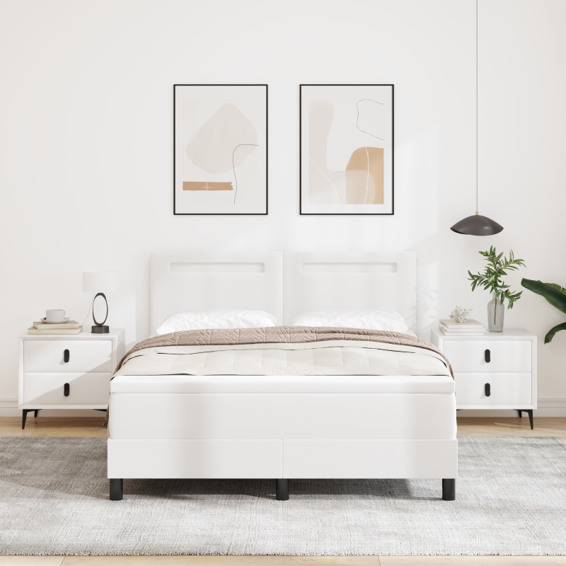 Boxspringbett mit Matratze Weiß 140x200 cm Kunstleder