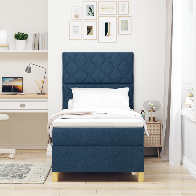 Boxspringbett mit Matratze in Dunkelblau, 200x200 cm, aus Samt