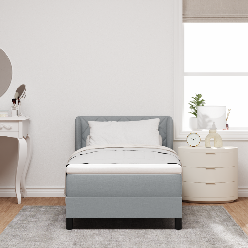 Boxspringbett mit Matratze - Hellgrau, 100x200 cm, Stoff