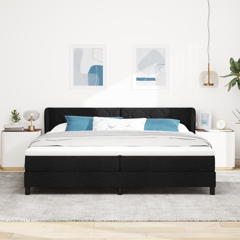 Schwarzes Boxspringbett mit Matratze, 200x200 cm, Stoff