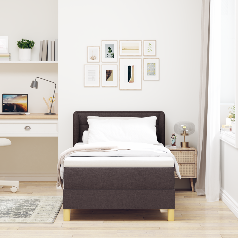 Boxspringbett mit Matratze - Dunkelbraun, 80x200 cm, Stoff