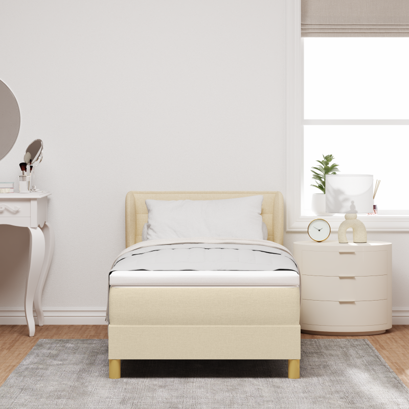 Boxspringbett mit Matratze in Creme - 90x190 cm Stoff