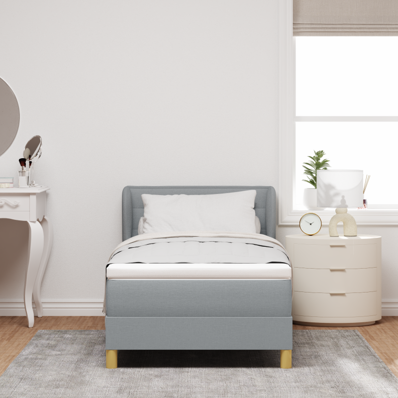 Boxspringbett mit Matratze in Hellgrau, 100x200 cm, Stoff