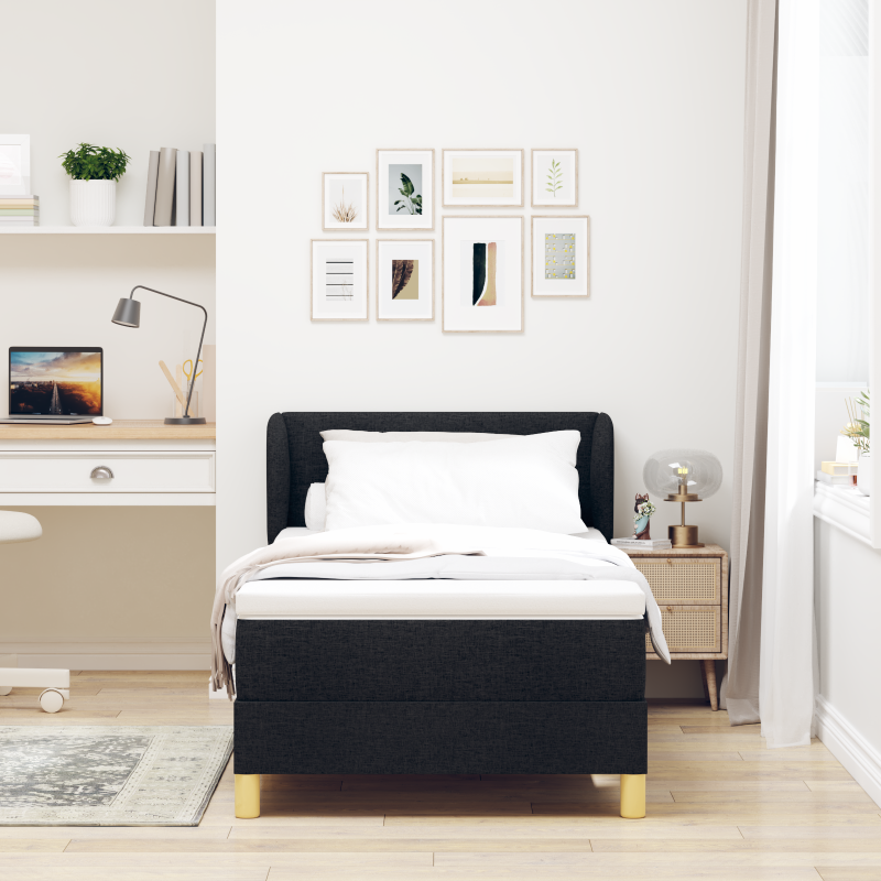 Boxspringbett mit Matratze - Schwarz, 90x190 cm, Stoff