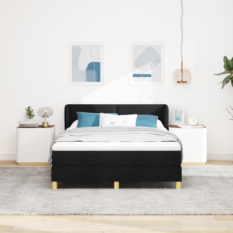 Boxspringbett mit Matratze, Schwarz, 140x200 cm, Stoff