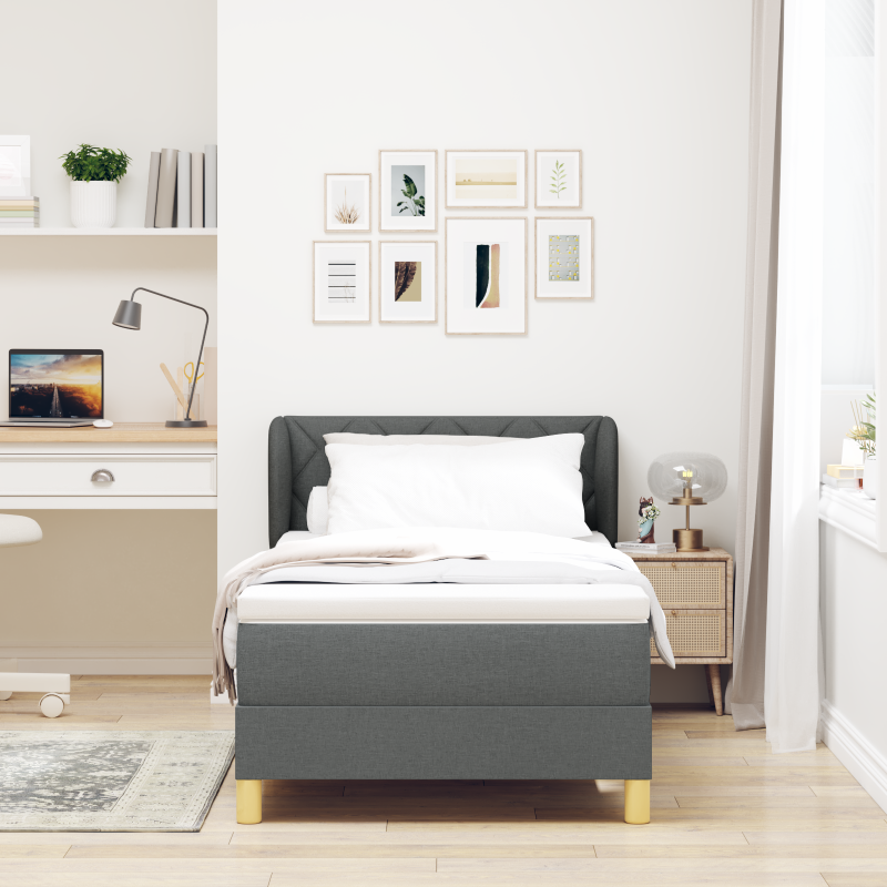 Boxspringbett mit Matratze in Dunkelgrau, 90x200 cm Stoff