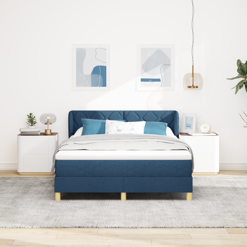 Boxspringbett mit Matratze - Blau, 140x190 cm, Stoff