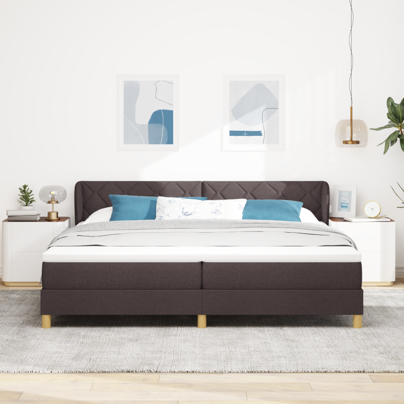 Boxspringbett mit Matratze in Dunkelbraun 200x200 cm aus Stoff