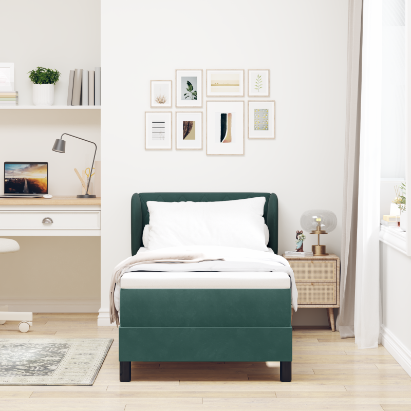 Boxspringbett mit Matratze in Dunkelgrün, 80x200 cm, Samt