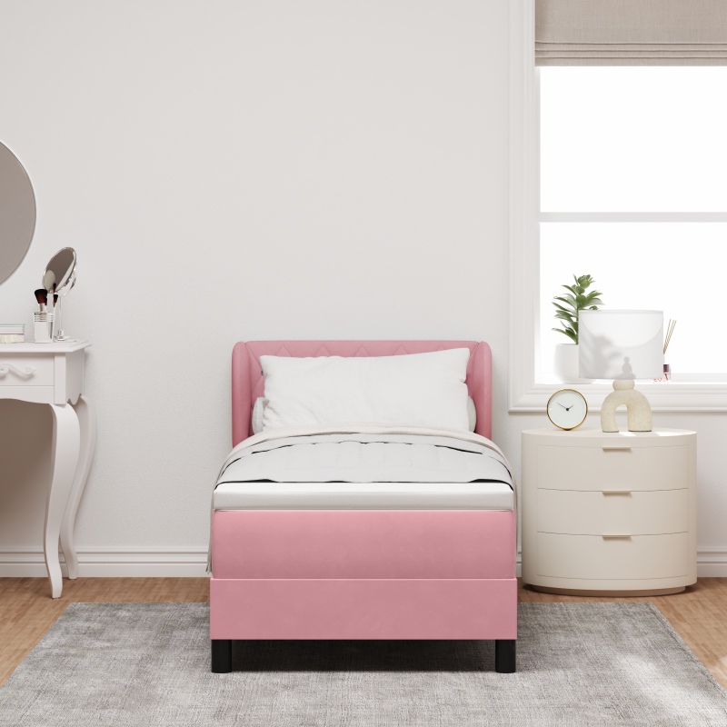 Boxspringbett mit Matratze in Rosa, 80x200 cm, aus Samt
