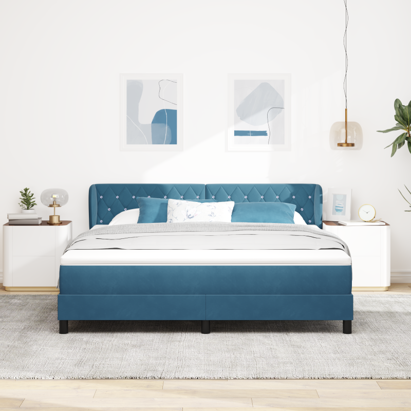 Boxspringbett mit Matratze Dunkelblau 180x200 cm Samt