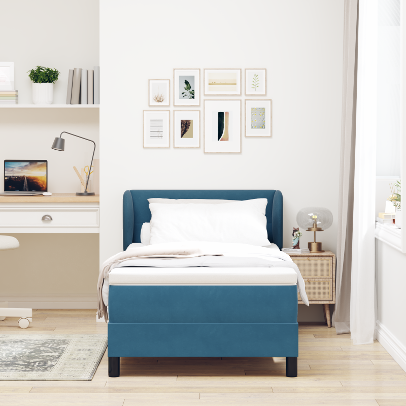 Boxspringbett mit Matratze Dunkelblau 90x190 cm aus Samt
