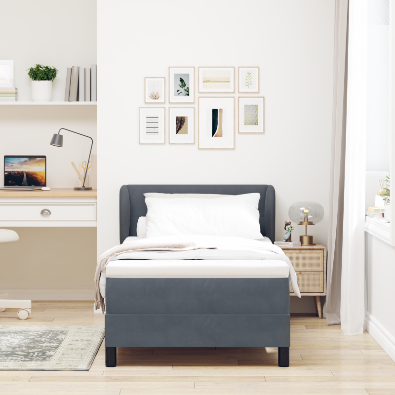Boxspringbett mit Matratze in Dunkelgrau, 90x200 cm, samtig