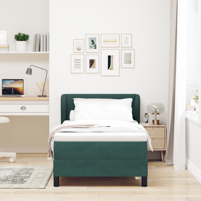 Boxspringbett mit Matratze dunkelgrün 90x200 cm Samt