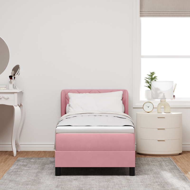 Boxspringbett mit Matratze in Rosa, 80x200 cm, aus Samt