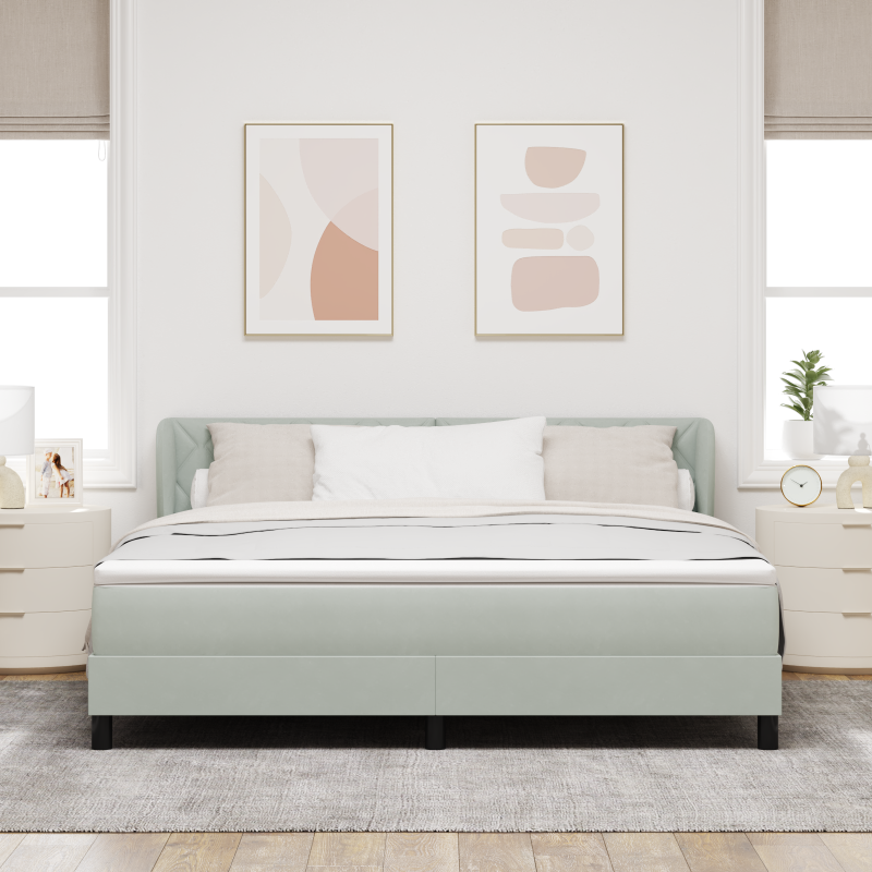 Boxspringbett mit Matratze in Hellgrau, 180x200 cm, aus Samt
