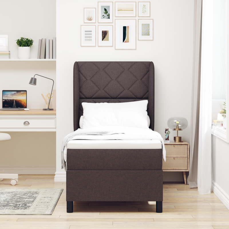 Boxspringbett mit Matratze - Dunkelbraun, 80x200 cm, Stoff