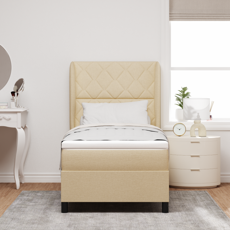 Boxspringbett mit Matratze - Creme 100x200 cm Stoff