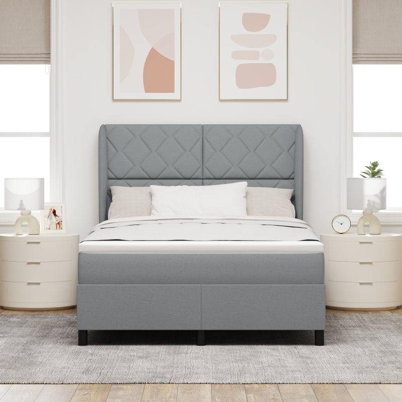 Boxspringbett mit Matratze - Hellgrau, 140x200 cm, Stoff