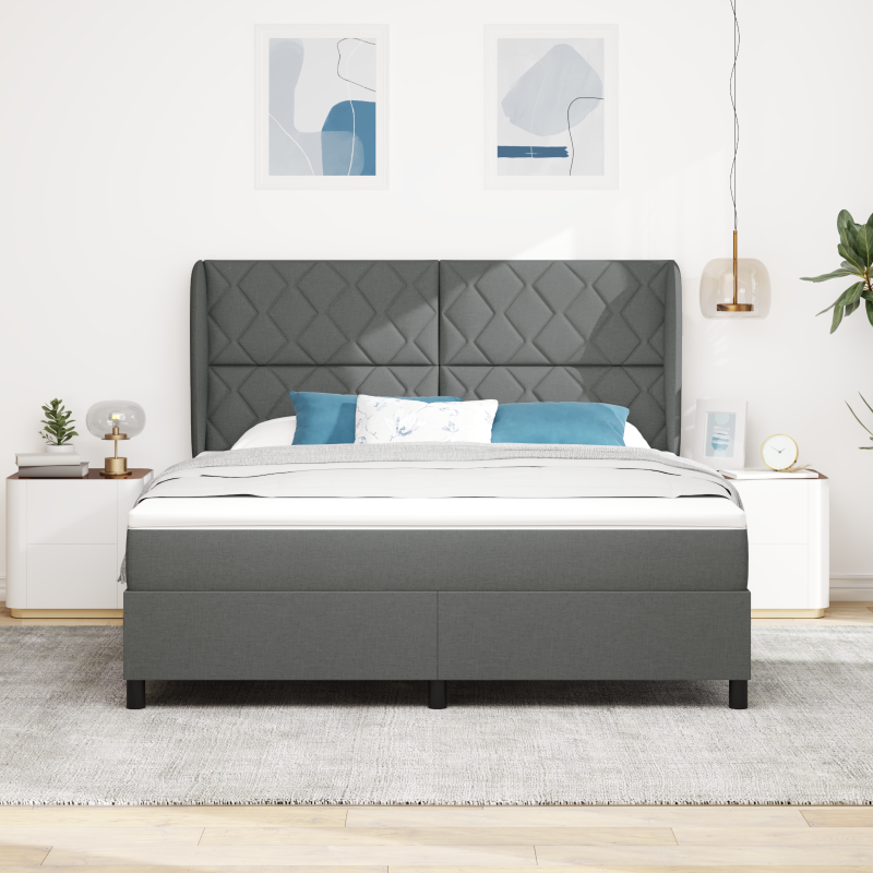 Boxspringbett mit Matratze in Dunkelgrau, 180x200 cm Stoff