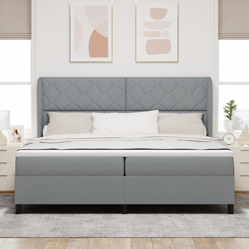 Boxspringbett mit Matratze - Hellgrau, 200x200 cm Stoff