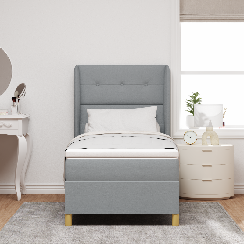 Boxspringbett mit Matratze Hellgrau 100x200 cm Stoff
