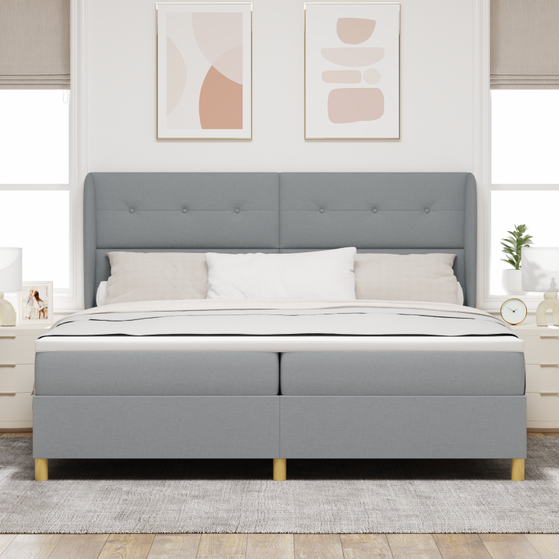 Boxspringbett mit Matratze in Hellgrau, 200x200 cm, Stoff