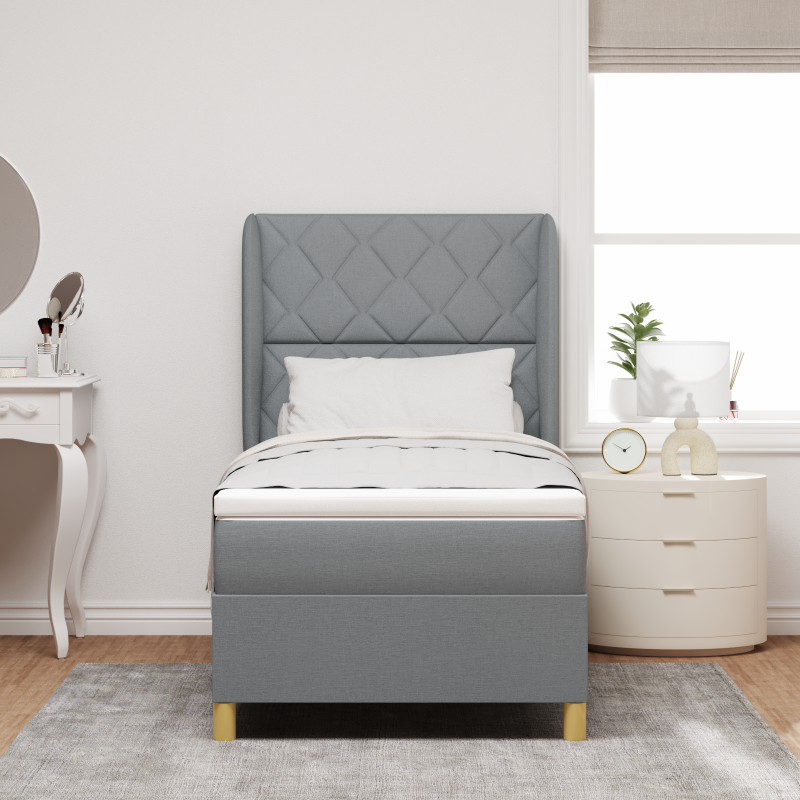 Boxspringbett mit Matratze Hellgrau 100x200 cm Stoff