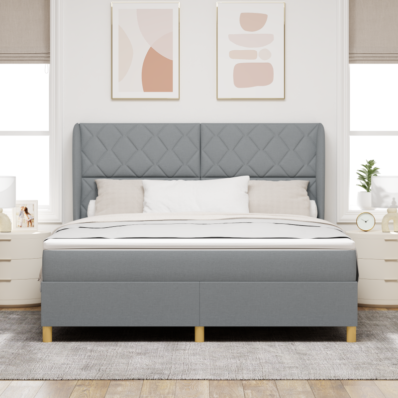Boxspringbett mit Matratze Hellgrau 180x200 cm Stoff