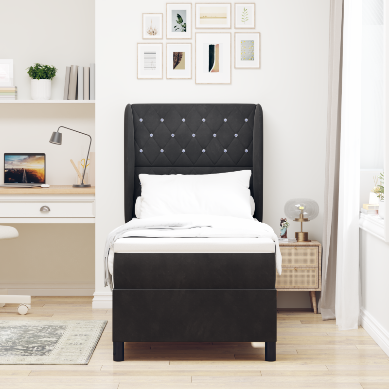 Boxspringbett mit Matratze in Schwarz, 80x200 cm Samt