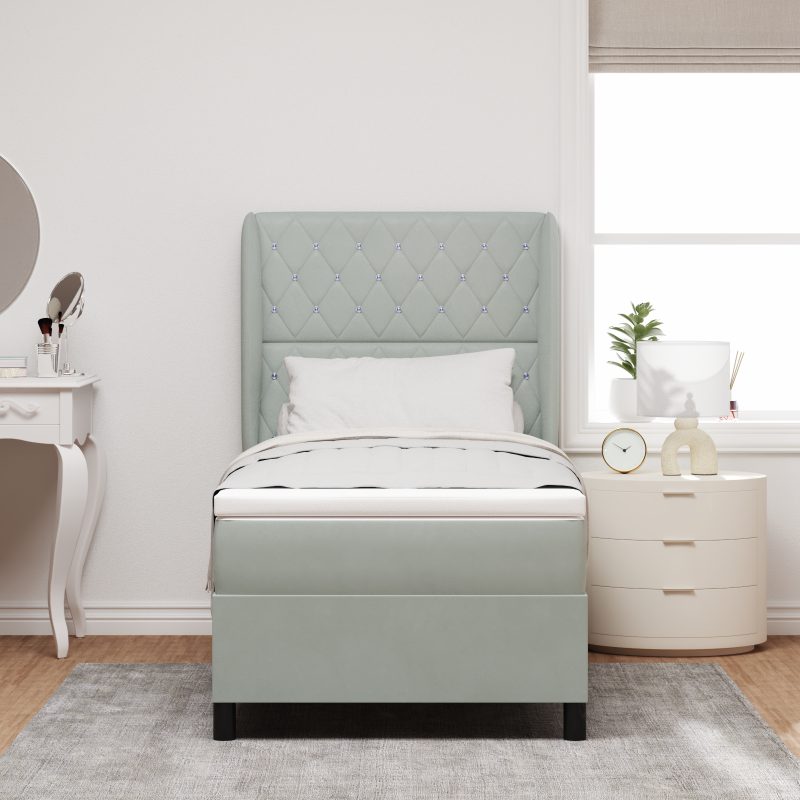 Boxspringbett mit Matratze Hellgrau 90x190 cm Samt