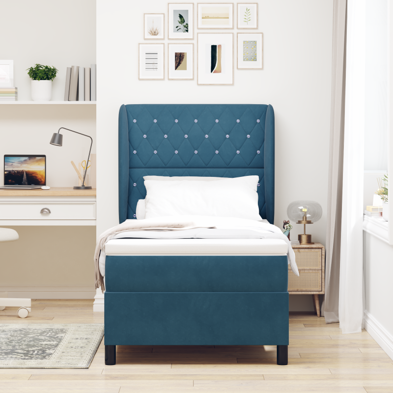 Boxspringbett mit Matratze Dunkelblau 90x190 cm Samt