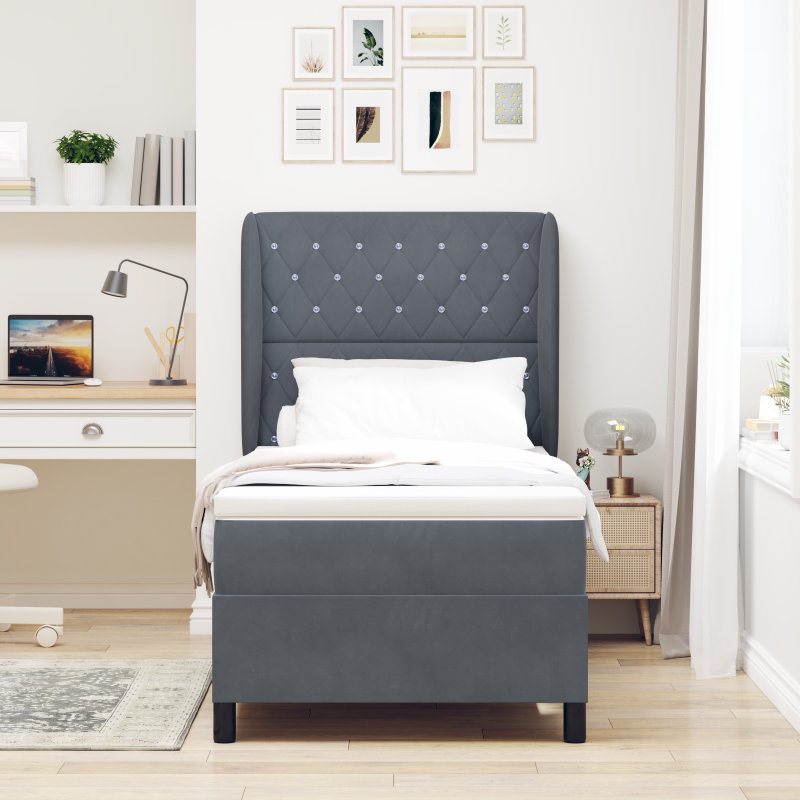 Boxspringbett mit Matratze Dunkelgrau 90x200 cm Samt