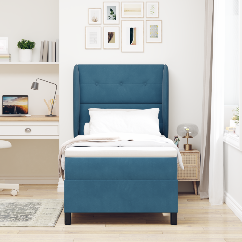 Boxspringbett mit Matratze Dunkelblau 90x190 cm Samt