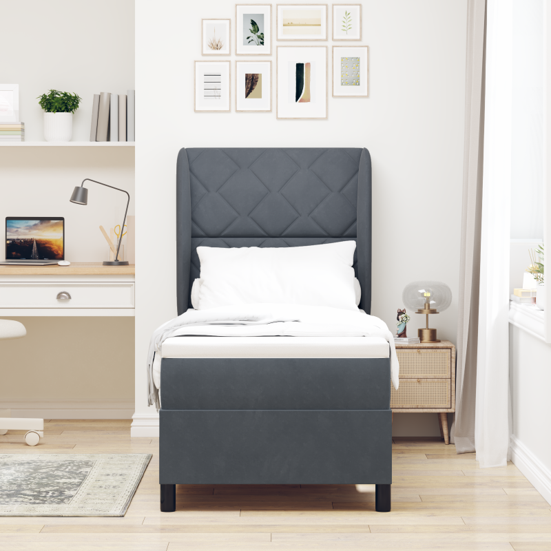 Boxspringbett mit Matratze Dunkelgrau 80x200 cm Samt