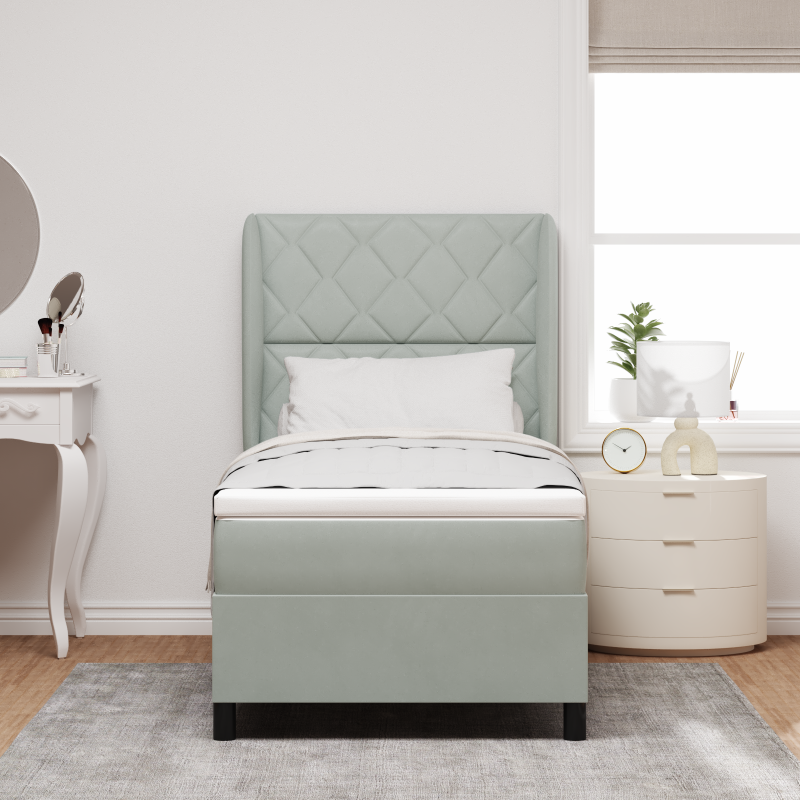 Boxspringbett mit Matratze Hellgrau 90x190 cm Samt