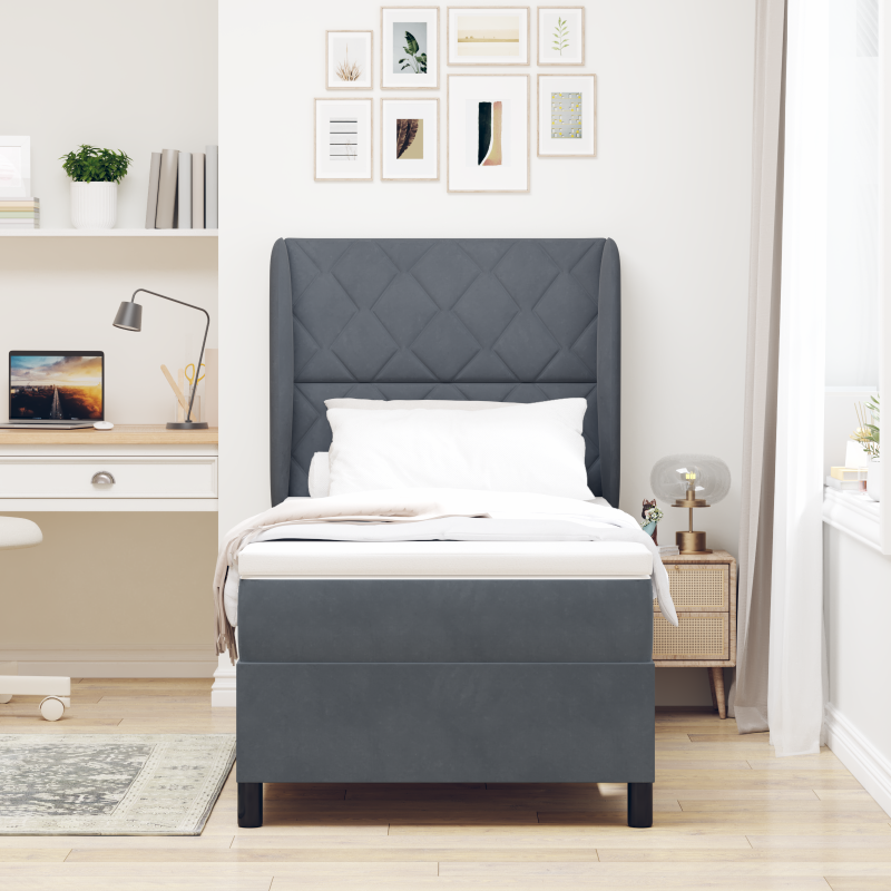 Boxspringbett mit Matratze Dunkelgrau 100x200 cm Samt