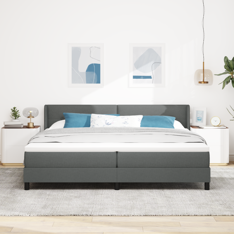 Dunkelgraues Boxspringbett mit Matratze 200x200 cm Stoff