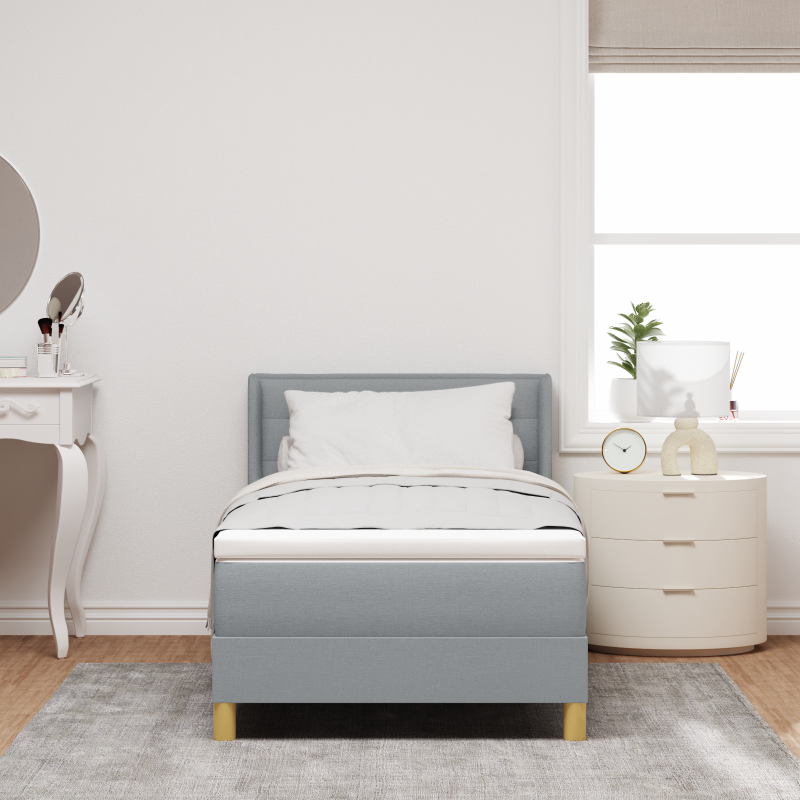 Boxspringbett mit Matratze hellgrau 100x200 cm Stoff