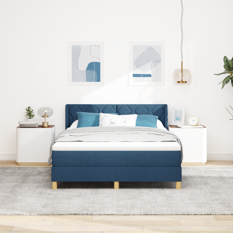 Boxspringbett mit Matratze Blau 140x200 cm Stoff